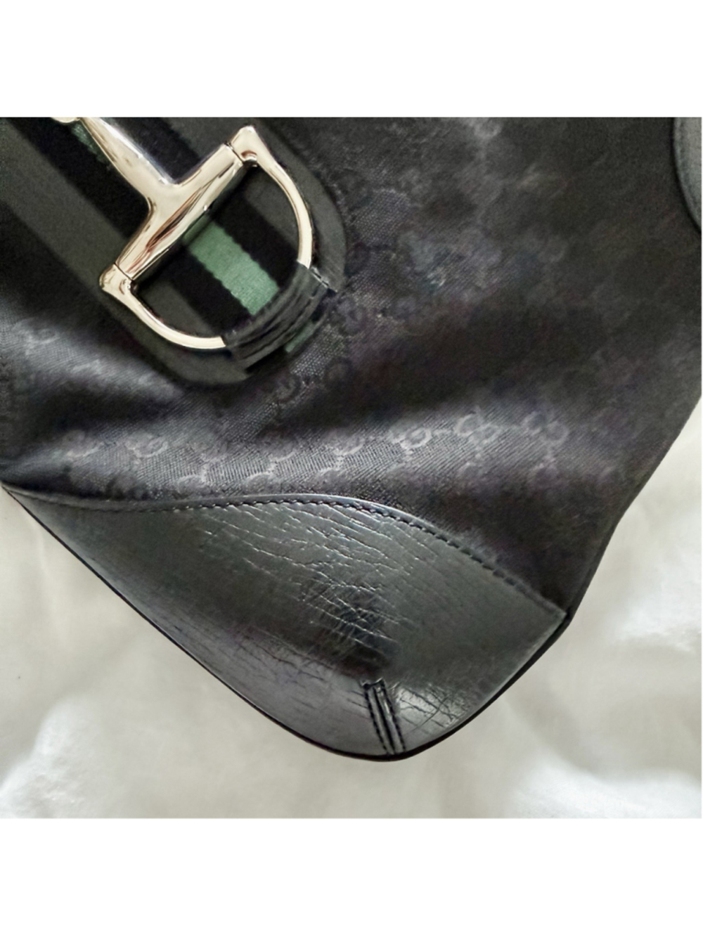Authentic Gucci Vintage Black GG Monogram Horsebit Hobo Shoulder Bag, Dust Bag - Picture 8 of 14